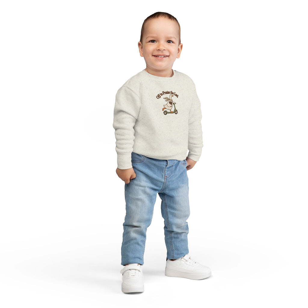 Toddler Sweatshirt - "Off to Praise The Lord" Goose on Scooter Cute Kids Pullover